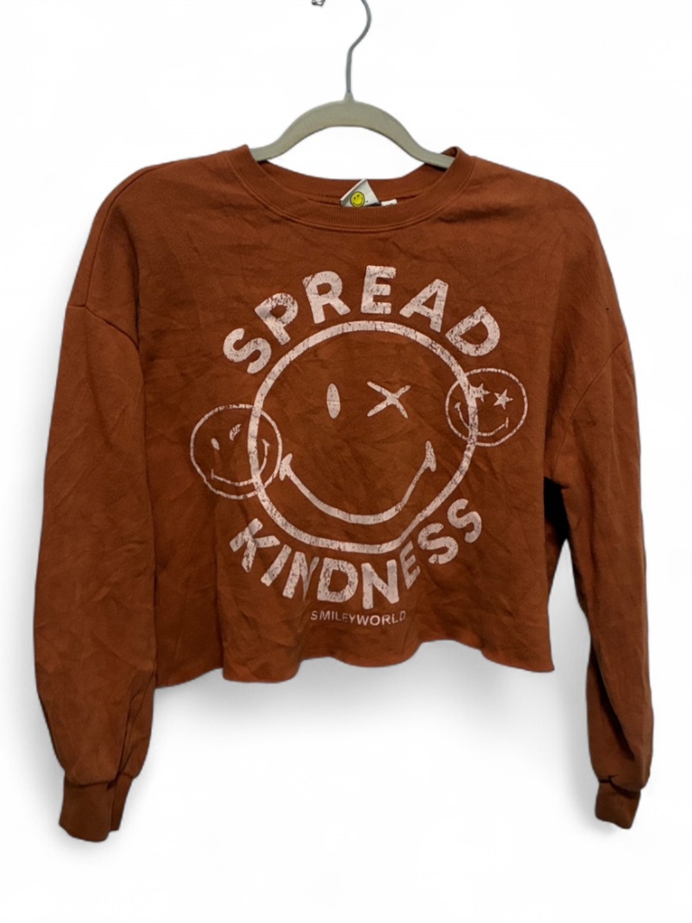 Smiley World Spread Kindness Graphic Orange Cropped Sweatshirt